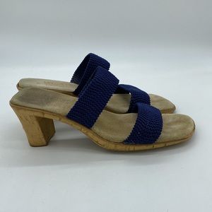Mootsie Tootsie Slip On Sandals Block Heels Blue Woven Womens Size 6 M
